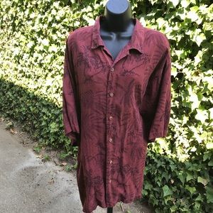 Tommy Bahama 100% silk shirt. Dark red. Palms